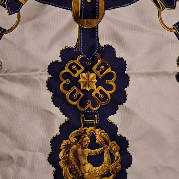 Authentic HERMES Scarf Silk Navy & Yellow
